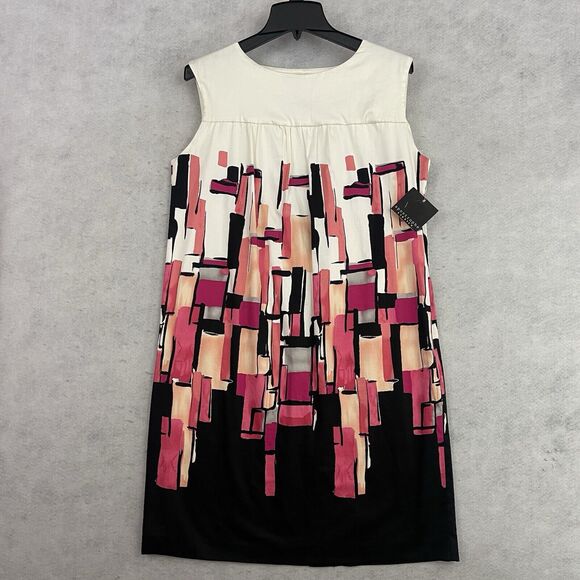 Apostrophe Boat Neck Sheath Dress Womens M Retro Geometric Stretch Vintage NEW - Picture 6 of 13